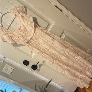 VICI Cream Lace Maxi Dress with Ruffle Neckline